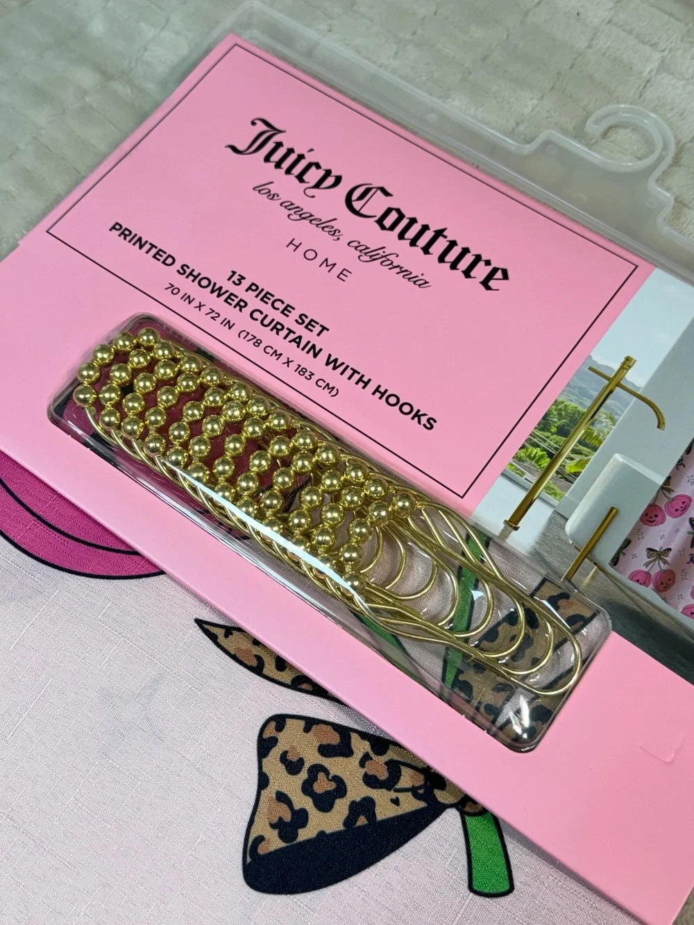 Juicy Couture Pinkoween Pumpkin Leopard Bow Shower Curtain Y2K Halloween NWT